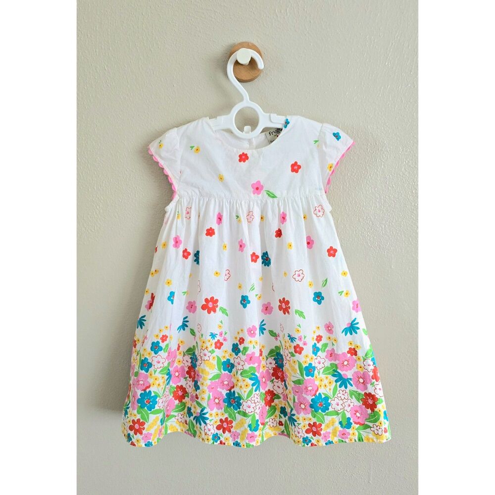 GUC Frugi Elowen Soft White Flowers Dress, Sz 2/3